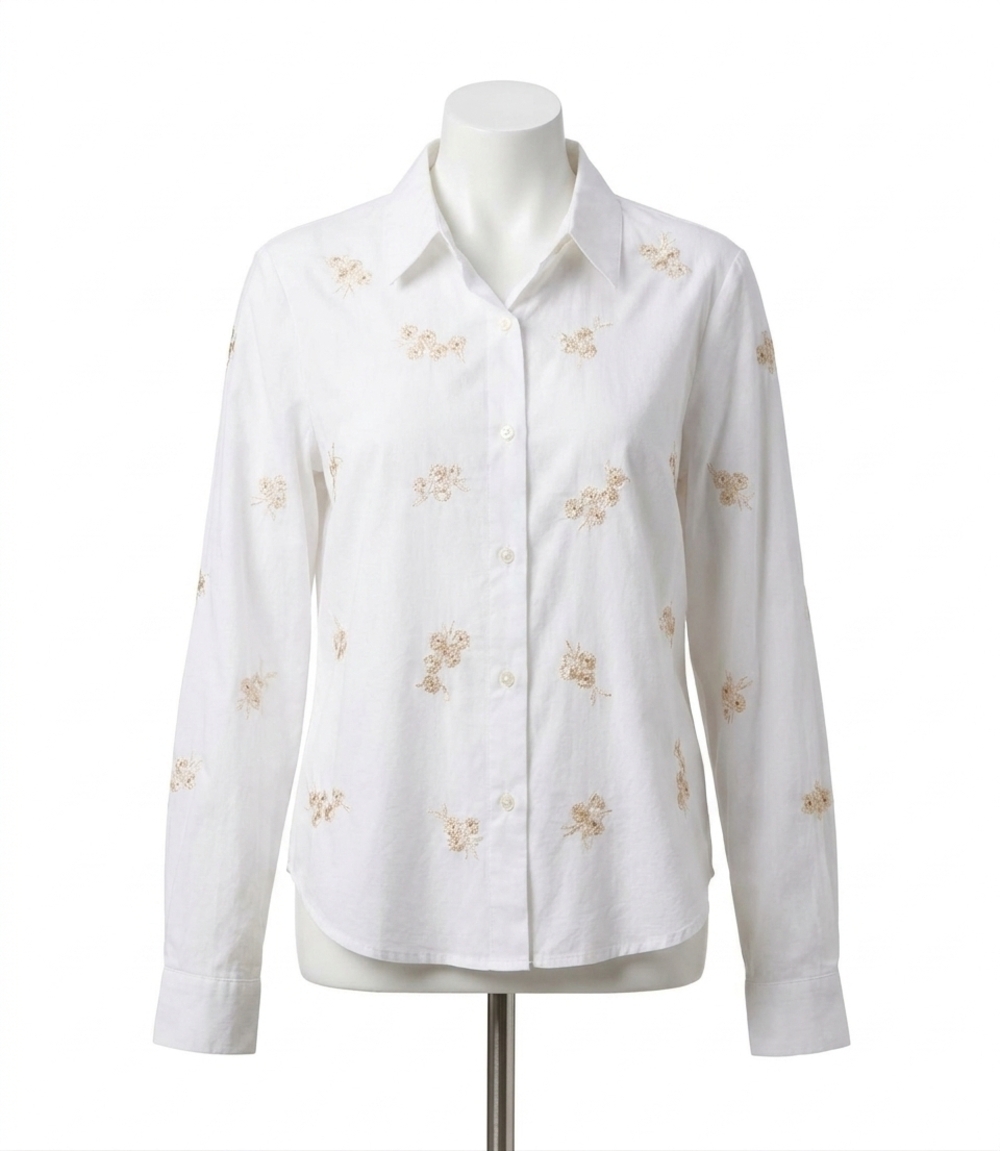 NEW KAREN KANE oakley embellished button up shirt in off white